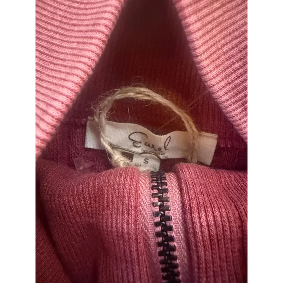 Easel Women's Thermal Waffle Knit Zip-Up Washed Long Sleeve Top Mulberry Size S - Picture 8 of 9